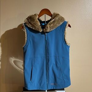Marmot Blue vest with Brown Trim